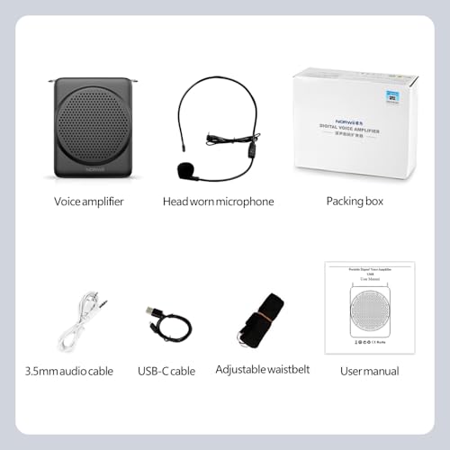 Mini Voice Amplifier with Microphone Headset, Portable Speaker with Mic | Quick Charging Amplifier, Wired Headset Microphone with Speaker for Teachers, Training, Meeting, Tour Guide, Yoga, Classroom - color: Black