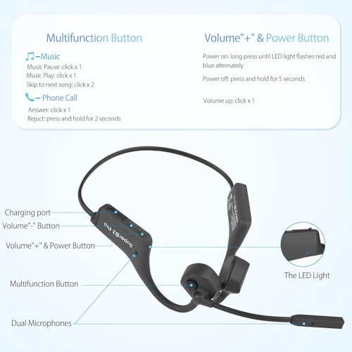 Bone Conduction Bluetooth Headphones with ENC Boom Mic Wireless Computer Headsets with Mic Noise Canceling Open Ear 8H Playtime Multi-Device Pairing for Sports Work Driving Study - color: Dark Grey