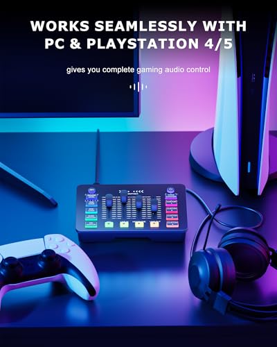 Gaming Sound Board Audio Interface Voice Changer for PC PS4 PS5 Streaming Mixer Soundboard Compatible with XLR Condenser/Dynamic Microphone