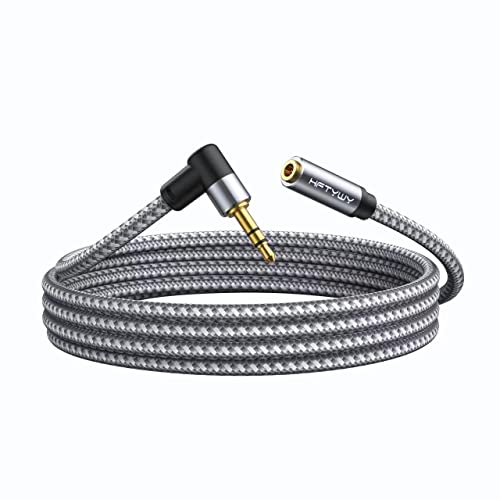 10ft 3.5mm Headphone Extension Cord Male to Female Stereo Audio Extender, 90 Degree Right Angle 1/8 Inch TRS Aux Wire for TV, PC, Smartphones, Braided Double Shielded - size: 10 ft
