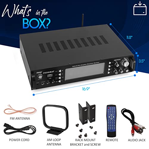 Pyle Bluetooth Home Stereo Amplifier - Hybrid Multi-Channel 3000 Watt Power Amplifier Home Audio Receiver System w/ AM/FM Radio, MP3/USB,AUX,RCA Karaoke Mic in - Rack Mount, Remote - P3301BAT