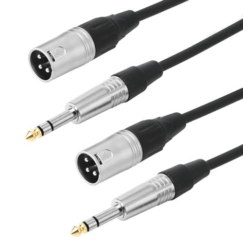 3pin XLR Male to 1/4 6.35mm TRS Jcak Cable, Balanced Mic Cord, 3ft-2Pack | Double-Shielded OFC, Gold-Plated Connectors, Low Noise,Tight Fit, For Mixer, Amp, Speaker, Microphone - size: 3 FT - 2 Pack, style: XLR Male