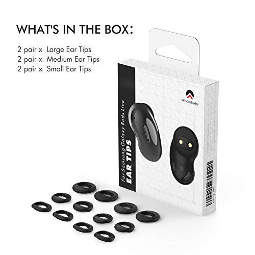 AhaStyle Galaxy Buds Live Ear Tips 6 Pairs Silicone Earbuds - color: Black for Galaxy Buds Live