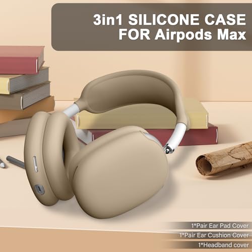 Maxjoy for AirPods Max, Soft Silicone Ear Cups Case/Ear Pad Case/Headband Cover, Anti-Scratch Protective Cover for Apple AirPods Max, Dark Khaki - color: Dark Khaki