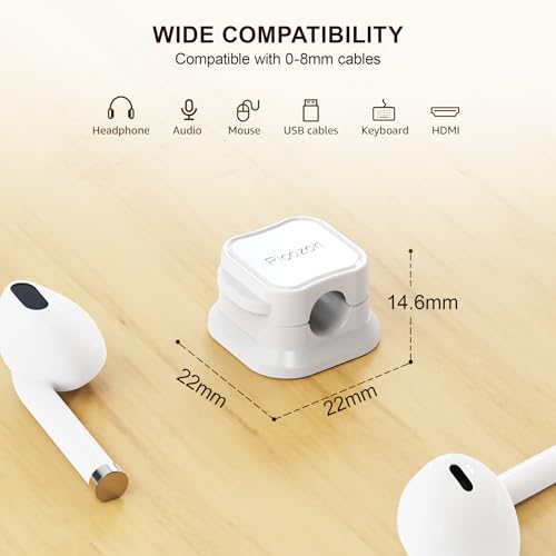 36 Pack Magnetic Cable Clip Organizer Cord Holder, Picozon Adhesive Cable Management, Wire Phone USB Charger Cable Holder, Keeper Organizer for Office Home Desktop Table - White - size: Pack of 36
