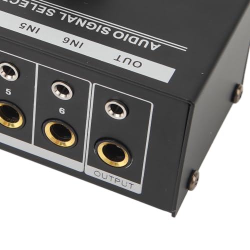 6 Input 1 Output Audio Switcher 6 in 1 Out Audio Selector Signal Selector No Power Required Gold Plated Metal 3.5mm .5mm Interfaces with Knob Switching for Phone Co