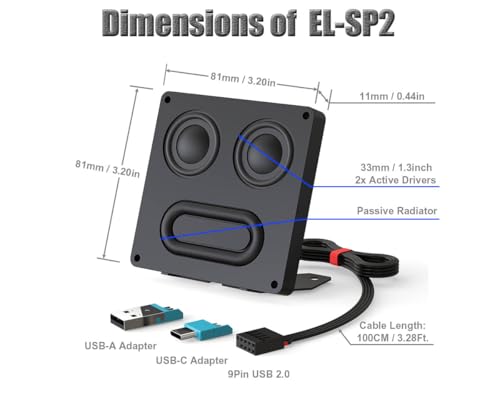 ElecGear Internal/External USB Computer Speaker (Slim), 9Pin USB Connector for PC Case Motherboard, Additional Adapter and Magnetic Metal Stand for Desktop Laptop Android Phones
