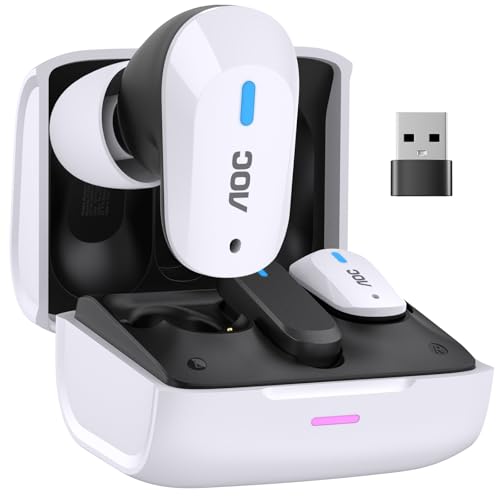 AOC ACT3512 Wireless Gaming Earbuds for PS5 PC Switch, 2.4GHz USB-C Dongle & Bluetooth 5.3 Headphones, 20ms Ultra-Low Latency, Noise Cancelling Mic, 32H Playtime in-Ear Gaming Headset | 20ms Ultra-Low Latency, Bluetooth 5.3 Headphones, Noise Cancelling Mi