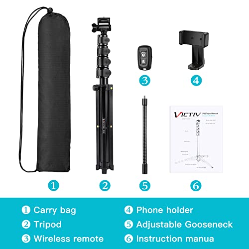 74" Flexible Phone Tripod, Tall Cell Phone Tripod with Adjustable Gooseneck & Remote, Portable Camera Cellphone Stand for Video Recording, Compatible with iPhone Android - size: 74 inch