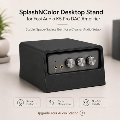 Desktop Stand for Fosi Audio K5 Pro DAC Amplifier – Vertical Space-Saving Holder | Stable Non-Slip Base | Easy Access Cable Management | Home Studio Audio Equipment