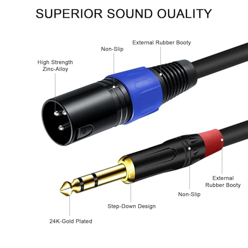 6.35mm Dual TRS to XLR Male Cable for Microphone, Mixer, Amplifier, 1.5 FT, Dual1/4 TRS to XLR Audio Cable, Y Splitter Patch Cord, 3-Pinxlr to Dual 1/4 Male Converter Adapter Cable - size: 1.5Ft, 1Pack, style: Dual 1/4 to XLR Male