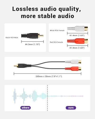 VCELINK RCA Splitter 1 Male to 2 Female, Gold Plated Stereo Audio Cable