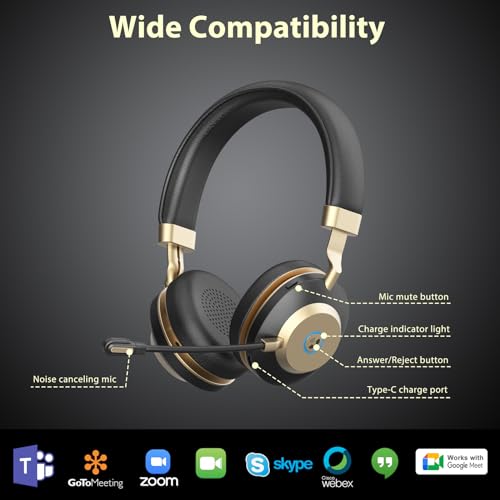 Earbay Wireless Headset with Microphone, AI Noise Cancelling & Dongle | V5.3 Bluetooth Headset with Mute Microphone, Computer Headphones with Mic 45H Office/PC/Call Center/Laptop/Teams/Zoom