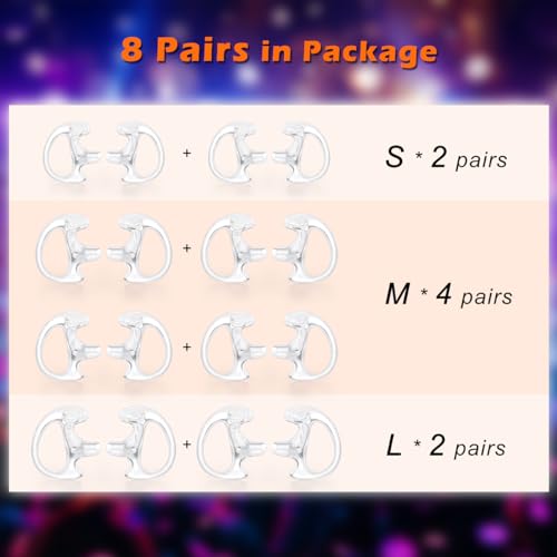 Zeadio 8-Pair Pro-Grade Covert Surveillance Earbud, Replacement Ear Insert, Silicon Earmold Earplug for Two-Way Radio Earpiece Audio Coil Tube, Compatible with Motorola/Kenwood ect (16pcs) - style: Pair of 8