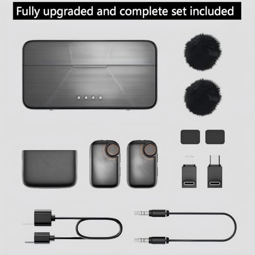 Wireless Lavalier Microphone (2 TX + 1 RX + Charging Case), Intelligent Noise Reduction, 24-bit/48kHz Sampling Rate, 820 ft.(250m) Range, Mini Bluetooth Mic for iPhone/Android/Ipad/PC/Camera