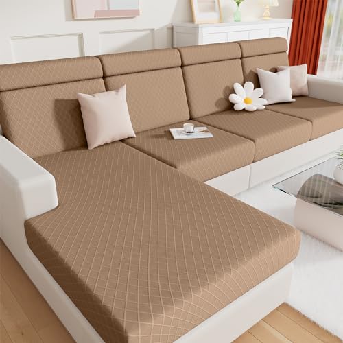 Jacquard Couch Cushion Covers, L Shape Sectional Sofa Slipcovers | Diamond Lattice, L Shape Sectional Fit, Washable, Chaise Cushion Cover, Sofa Protection (1 Piece for Chaise) - color: Camel, size: Chaise (1 Piece)