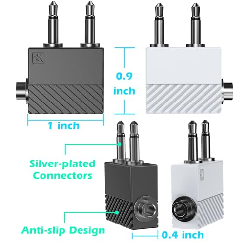 KAIY Airplane Headphone Adapter Dual 3.5mm Male to 3.5mm Female | AUX Airplane Audio Jack Adapter for Headphones, Plane Splitter to Plug Flight Connector for Delta/Emirates/EVA 2 Pack - color: Black+White