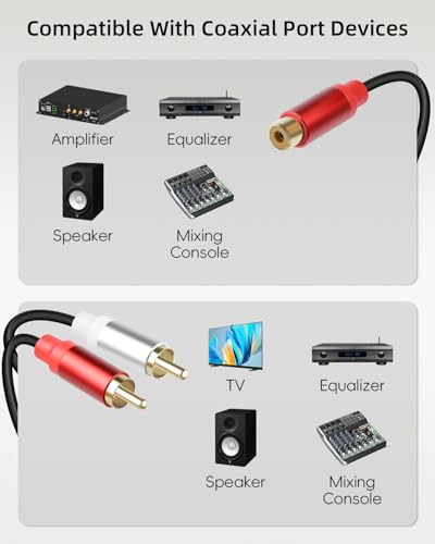 Short RCA Y Splitter Cable,1 RCA Female to 2 RCA Male Stereo Audio Extension Cable for Speaker,Subwoofer,Amplifier,Stereo System,Home Theater,2Pack(0.3M/1FT) - size: 1F to 2M