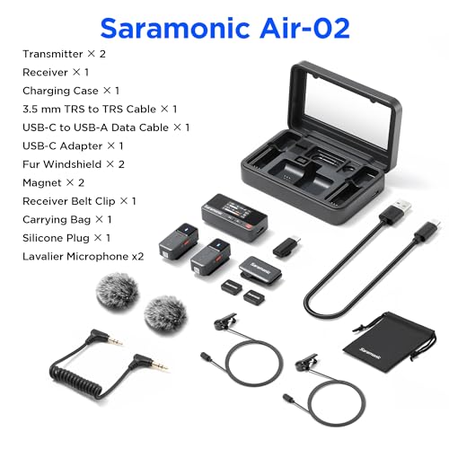Saramonic Air Wireless Lavalier Microphones for for iPhone/Camera/Android/PC, Ultralight, 48kHz/24-bit,120dB Max SPL, 300m Range, Noise Cancelling, Lapel Microphone Wireless for Vlogging - color: USB-C + Lavalier Microphones