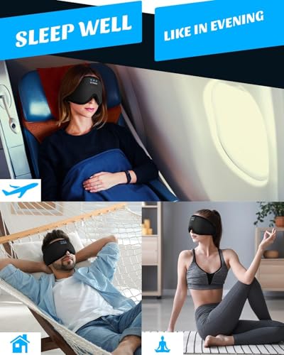 Sleep Mask with Headphones Bluetooth 5.4, LC-dolida Wireless Music Eye Mask for Sleeping Headphones with Soft Silk Cooling Breathable,Ultra-Thin Stereo Speaker for Side Sleepers-Raven - color: Raven