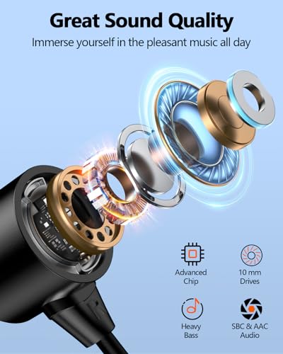 NANAMI Earbuds, Update Bluetooth Wireless Headphones, IPX7 Waterproof, in-Ear Earphones with Mic, Magnetic Neckband, HiFi Stereo Deep Bass Noise Cancellation Headsets,18 Hours Playtime for Gym,Sports - color: Black with red