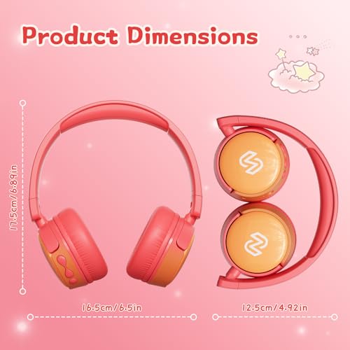S62 Kids Bluetooth Headphones On Ear, Wireless Headset with Mic & 85/94dB Volume Limiter, Foldable Stereo Headphones for Boys Girls, Safe Learning & Entertainment Headphones for School/Travel - color: Pink&Orange