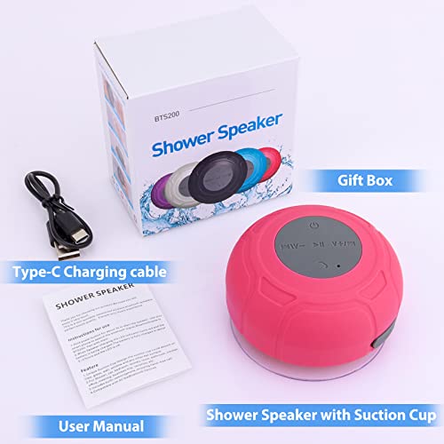 Waterproof Bluetooth Shower Speaker Portable Wireless Water-Resistant Speaker Suction Cup,Built-in Mic Gifts for Kids Speakerphone for iPhone Phone Tablet Bathroom Kitchen - Pink - color: Pink