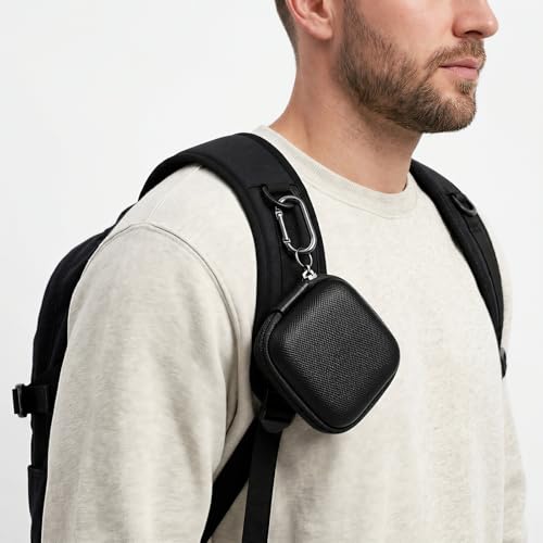 Earbud Case for AirPods & Wireless Earbuds, PU Leather EVA Hard Shell Headphone Case with Mesh Pocket, Cable Organizer Bag with Carabiner, Shockproof Travel Storage Case, Black - color: A-Black