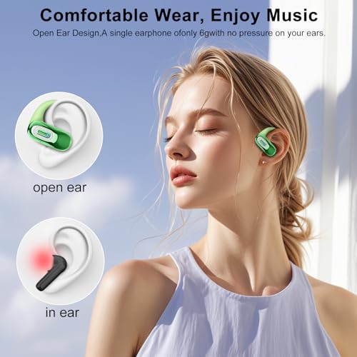 Open Ear Headphones, NEW Over Ear Earbuds with 4 ENC Noise-Canceling Mic | Ultra-Comfort Bone Conduction Earbuds, BT5.4, 50H HD Stereo, IPX7 Waterproof, Ergonomic Earhooks,Sports Ear Buds for Running - color: Light Green