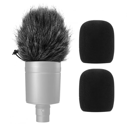 Mic Windscreen Set 3pcs Furry & Foam Microphone Cover Windscreen and Foam Cover Fit for AT2020 AT2035 AT2050 AT2500 AT4040