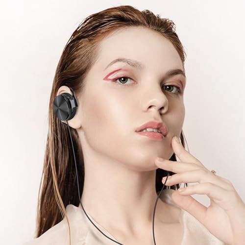 GEEKRIA Wired Clip-On Ear Headphones, Portable Hook-On Ear Headphones with Microphone and Call Controller Compatible with Android, Avoid Headphone Hair (Black)