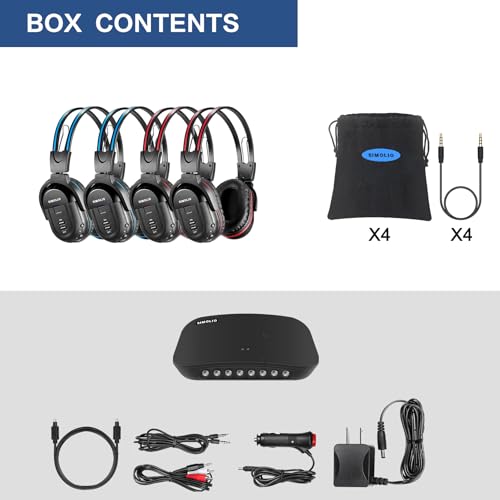 SIMOLIO Wireless Headphones for TV Watching, IR TV Headphones for Home Theater/Outdoor Movie/Car DVD with Transmitter, Tone Control & Dual Channel Options, Digital Optical/RCA/AUX Connection - style: 4 Pack