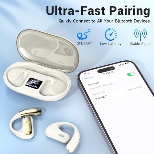 CoolJumper Open Ear Bluetooth 5.4 Headphones with Ear Hooks, 16.2mm Large Driver, 60H Total Playtime LED Digital Charging Case, IPX7 Waterproof, ENC Clear Call Sports Earbuds for Running Gym Commute