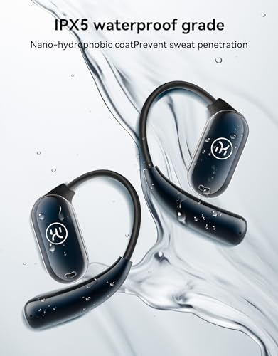 King Lucky True Wireless Open Ear Headphones, Bluetooth 5.3 Wireless Earbuds with Mic, dual link Open Owls Hanging Earphones Lightweight 7.3g 60Hrs Playtime,for sports Running Workout(black), i31pm