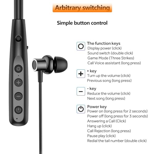 Neckband Bluetooth Headphone with LED Power, Neckband Headphones 100 Hours Playtime, in-Ear Bluetooth Headphone with Microphone for Running and Exercising in the Gym (Y10)
