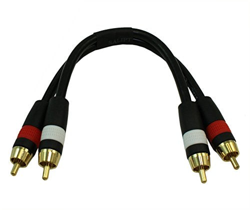 6inch 2 Wire RCA Premium Component Audio Cables, 24K Gold Plated, Black
