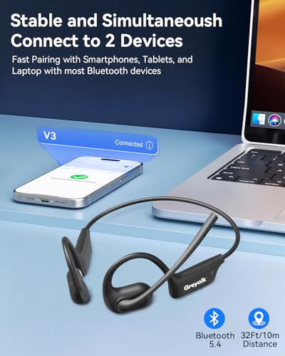 Open Ear Headphones with Mic, Bluetooth Headset with AI Noise Cancellation Microphone Air Conduction Headphones Bluetooth 5.4 Wireless Headset with Mic for Work Call Meeting Driving Sports(Black)