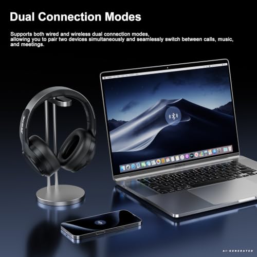 Wireless Noise Cancelling Headphones, 120H Playtime, Over Ear Headphones | 45dB Hybrid active passive noise cancelling headphones, Bluetooth 6.0, balanced sound, soft ear cups, 120H travel office