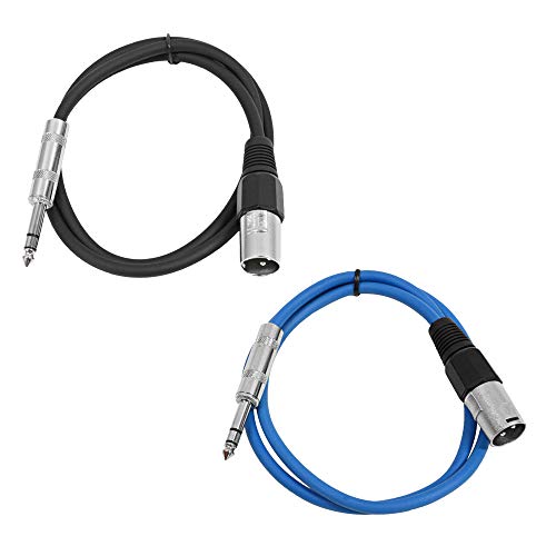 Seismic Audio - SATRXL-M2-2 Pack of 2 Foot 1/4 Inch TRS to XLR Male Patch Cables - Balanced - 2 Foot Patch Cord - Black and Blue - color: Black and Blue