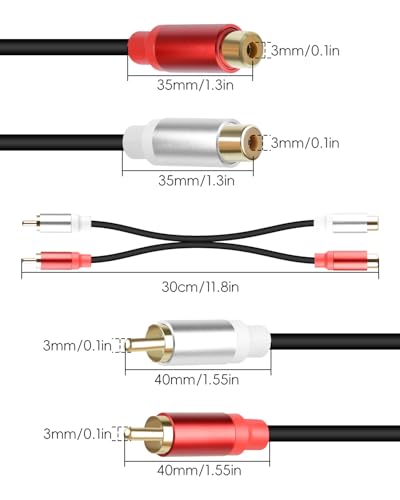 GELRHONR 2Pack RCA Extension Cable 1FT, Short 2RCA Male to 2RCA Female Stereo Audio Cable for Subwoofer, Speaker, Home Theatre and More (M to F) - color: M to F