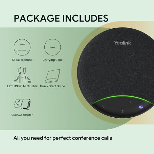 Yealink SP92 Conference Speaker and Microphone with AI Noise Cancellation, 20H Call Time, 13ft Pick-up, 360 Omni Mic 50mm Full-Duplex Speaker, Bluetooth 5.3 USB Speakerphone for Teams - color: Black- SP92 USB C/A (NO Dongle)