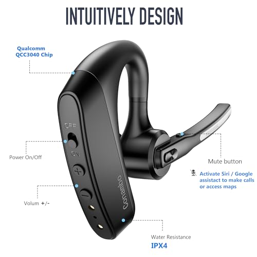 Conambo Bluetooth Headset V5.2 Wireless Bluetooth Earpiece with 750mAH Charging Case 80Hrs Talktime Wireless Headset with CVC8.0 Dual Mic Noise Canceling for iPhone Cellphone Trucker Work
