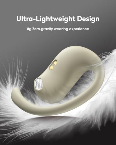 Open Ear Earbuds, 50H Open Ear Headphones Bluetooth 5.4, IPX6 Open Ear buds Wireless with Ear hook, Hi-res Stereo, AI Clear Call, Lightweight, Wireless Over Earbud for Workout, Gym, Running, Beige - color: Beige