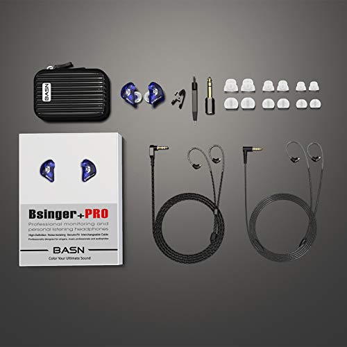 BASN Bsinger PRO in-Ear Monitors Hybrid Dynamic Dual Drivers Two Detachable MMCX Cables Musicians in-Ear Earbuds Headphones (Blue) - color: Blue