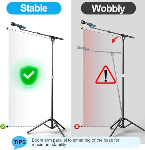 Mic Stand with Boom Arm with Carrying Bag and 2 Mics Clips, 1 Pack