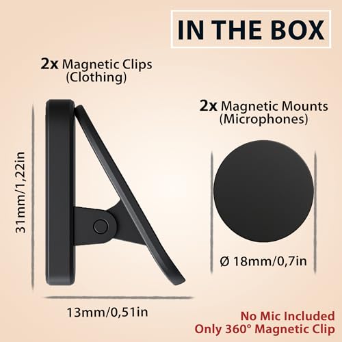 Magnetic Clip for Wireless Lavalier Microphone – 360° Strong Mic Magnet Mount for Mini Mic Pro, MAYBESTA, Bulatry, PQRQP – Invisible Hands-Free Mic Holder for Shirt, Jacket, Collar
