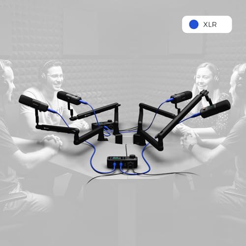 NearStream PodKit Quad Podcast Equipment Bundle for Group Podcast/Stream | Audio Setup with 4 Podcast Microphones, 2 Audio Interfaces, 4 Mic Boom Arms, 4 XLR Microphone Cables - style: PodKit Quad