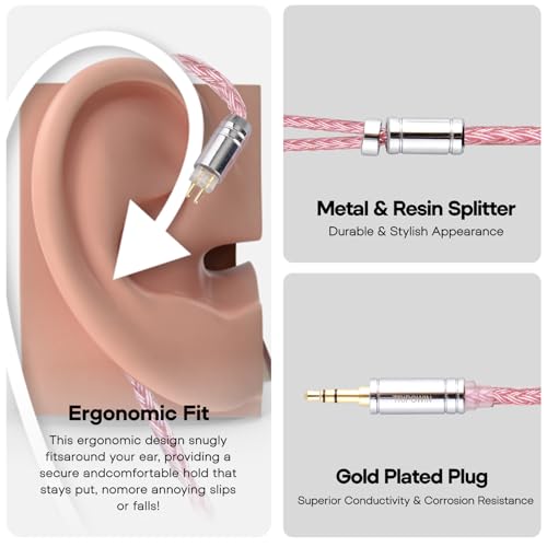 Linsoul Tripowin Zonie 16 Core SilverPlated IEM Cable, Recessed 2pin, 3.5mm - color: Pink