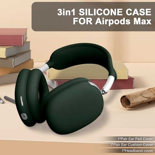 Maxjoy for AirPods Max Case, Soft Silicone Ear Cups & Headband Cover, Anti-Scratch Protective Accessories, Dark Green - color: Dark Green