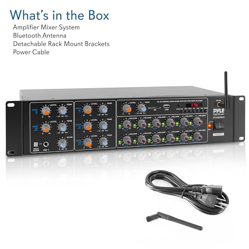 Pyle 8-Channel Wireless Bluetooth Power Amplifier - 4000W Rack Mount Multi Zone Sound Mixer Audio Home Stereo Receiver Box System w/ RCA, USB, AUX - For Speaker, PA, Theater, Studio/Stage - PT8050CH
